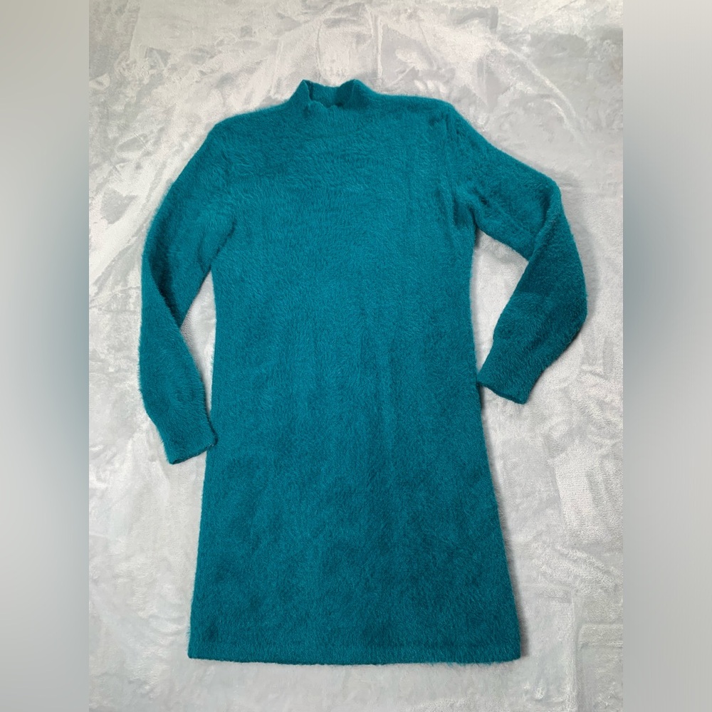 No Boundaries fuzzy green/ Teal Long Sleeve Sweater Dress
